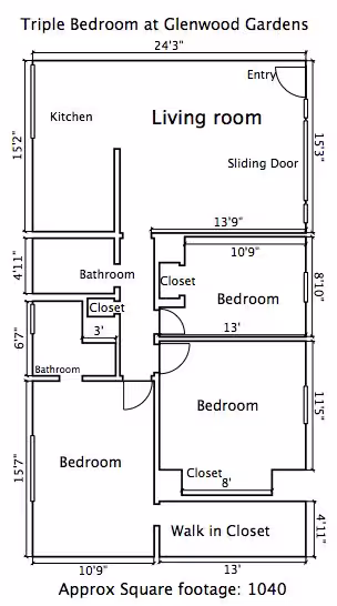 3 Bedrooms / 2 Bathrooms floor plan